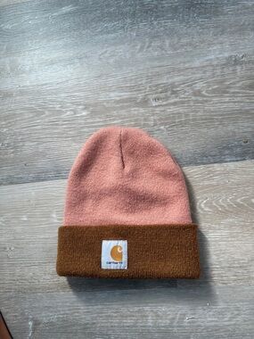 Carhartt Peach and Brown Folded Cuff Knit Beanie